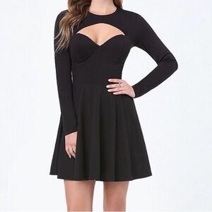 Bebe black long-sleeved cutout fit-and-flare cocktail mini dress Sz L